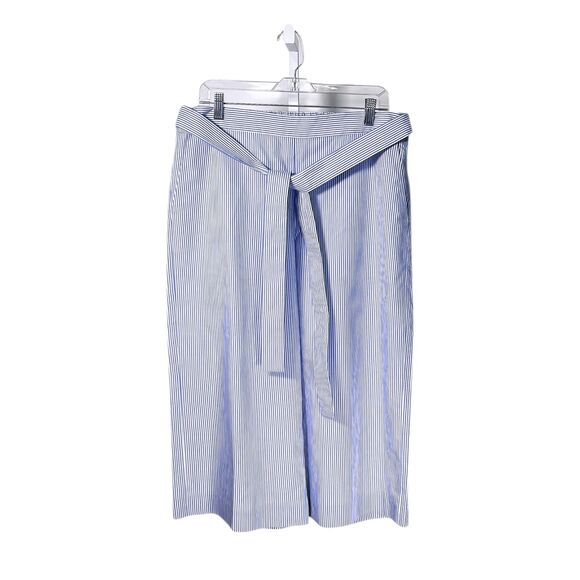 J Crew Pants Blue White Striped Belted Wide Leg Cropped Coastal Capris Size 14 - Picture 1 of 8